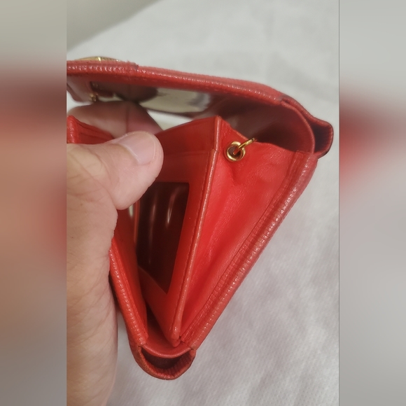 MCM Red Leather Studded Logo Motifs Trifold Wallet w/ Charms - Picture 13 of 16